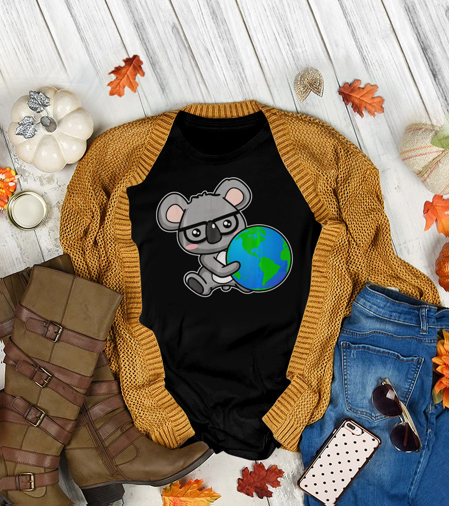 Koala Bear Hugging Earth Day Globe T-Shirt