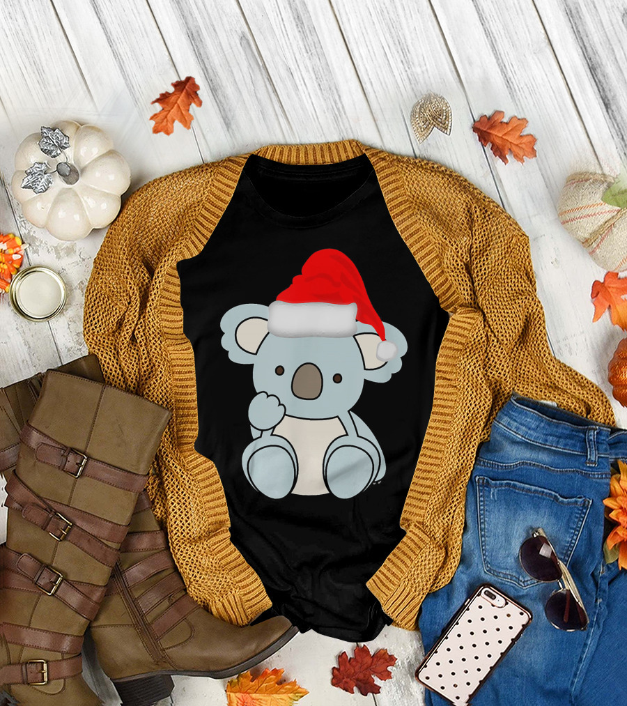 Funny Koala Santa Hat Christmas T-Shirt