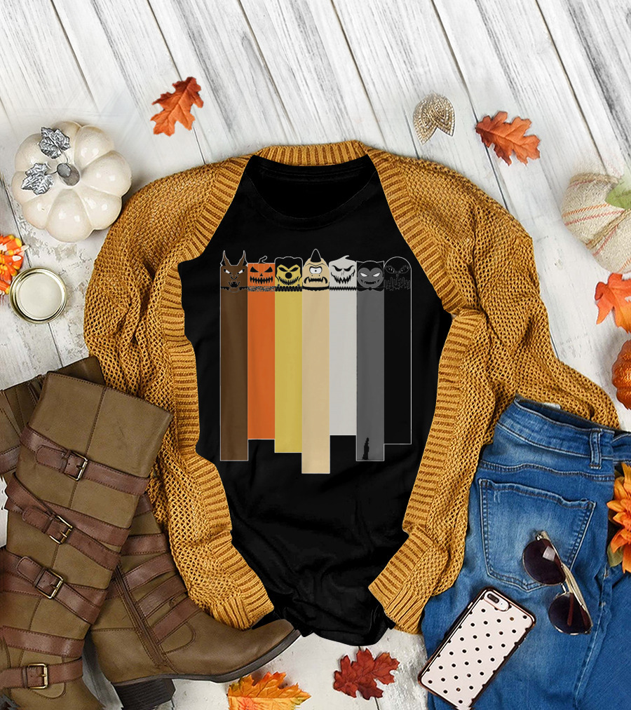 Gay Bear Halloween Monsters Werewolf Pumpkin Ghost Dracula Gray Wolf Rainbow Stripes T-Shirt