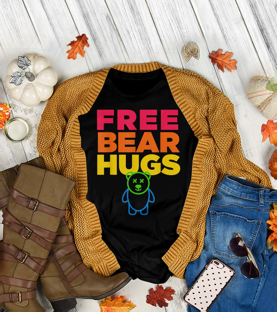 Free Bear Hugs Neon Rainbow Gay Pride T-Shirt