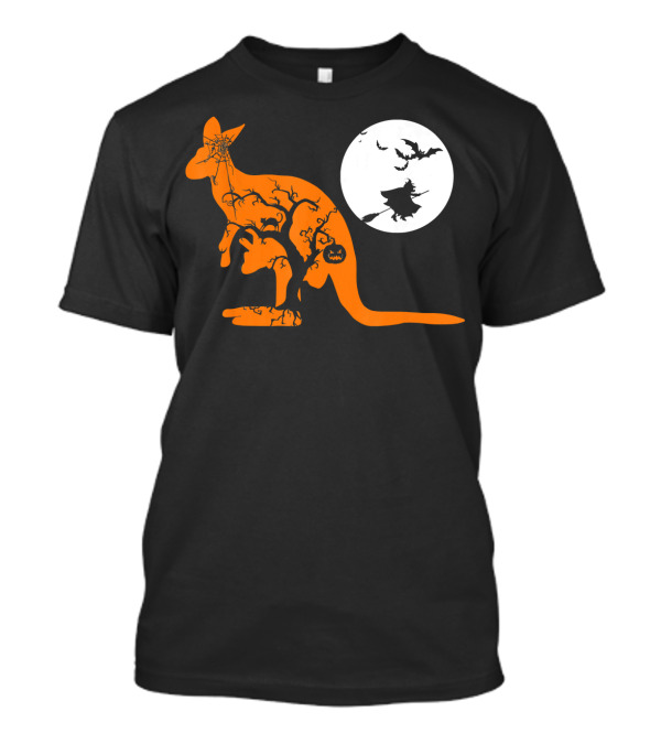 Funny Witch Bat Web Moon Pumpkin Kangaroo Halloween T-Shirt