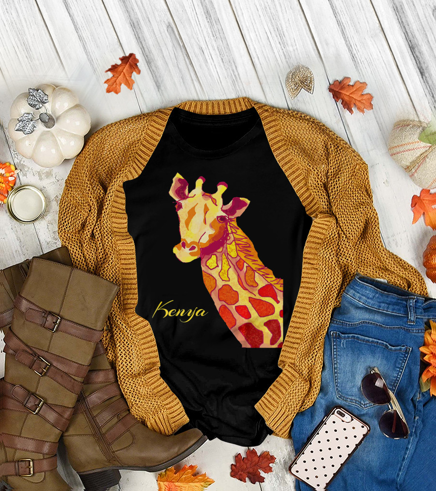Giraffe Lover Kenya Watercolor Wildlife Art in Vibrant Colors T-Shirt