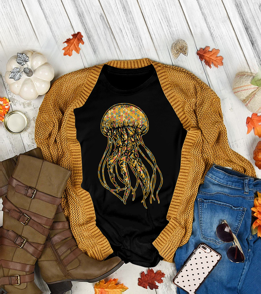 Jellyfish Jellyfish Geometric Colorful Triangles T-Shirt