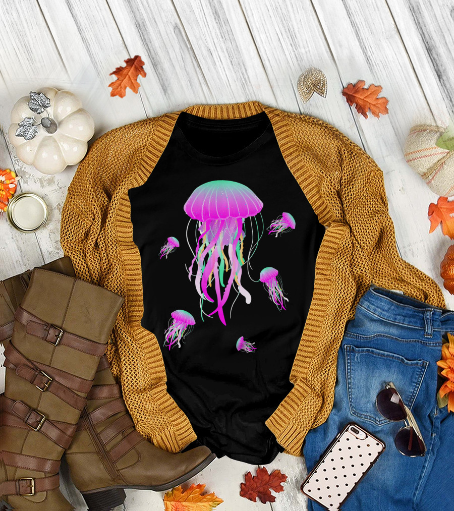Jellyfish Swarm Sea Beach Meduse Marine Neon Aesthetic T-Shirt