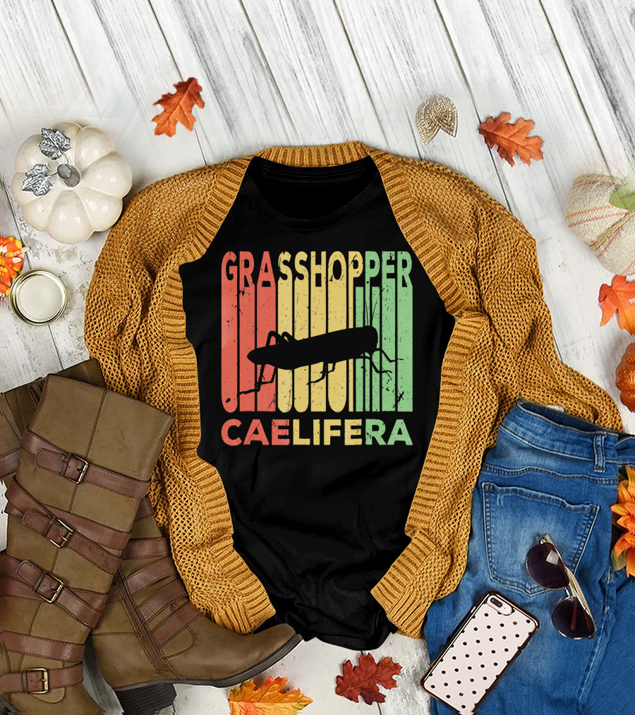 Grasshopper Caelifera Vintage Silhouette Stripes T-Shirt
