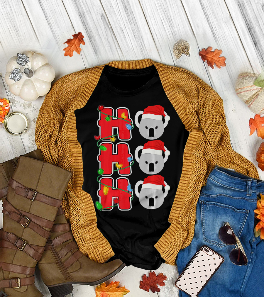 Ho Ho Ho Santa Koala Christmas Lights Holiday T-Shirt