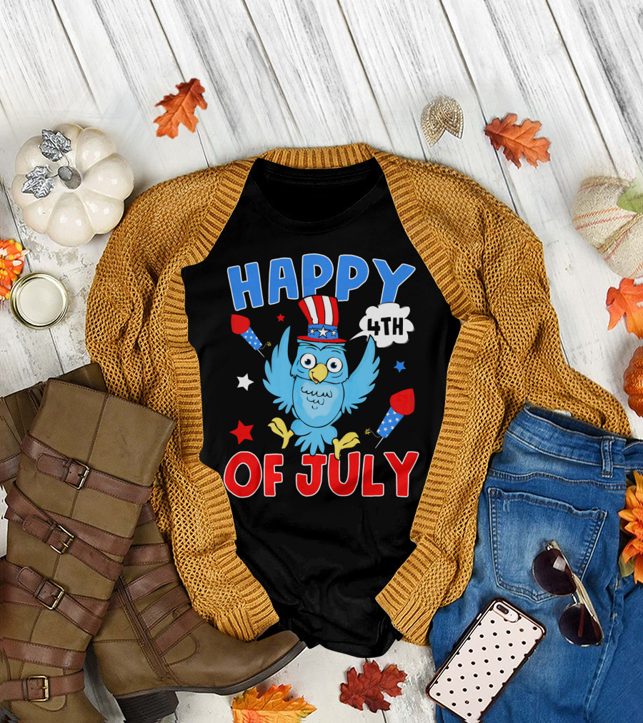 HAPPY 4TH OF JULY OWL PATRIOTIC ROCKETS AND STARS T-Shirt
