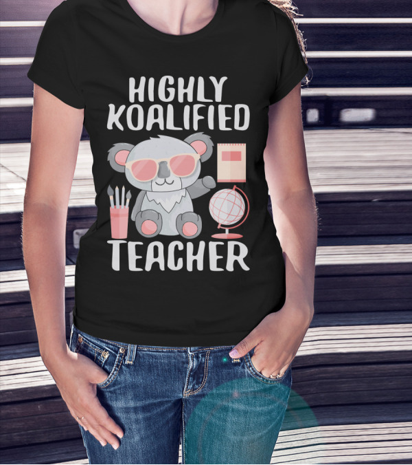 Highly Koalified Teacher Koala With Globe And Art Supplies T-Shirt