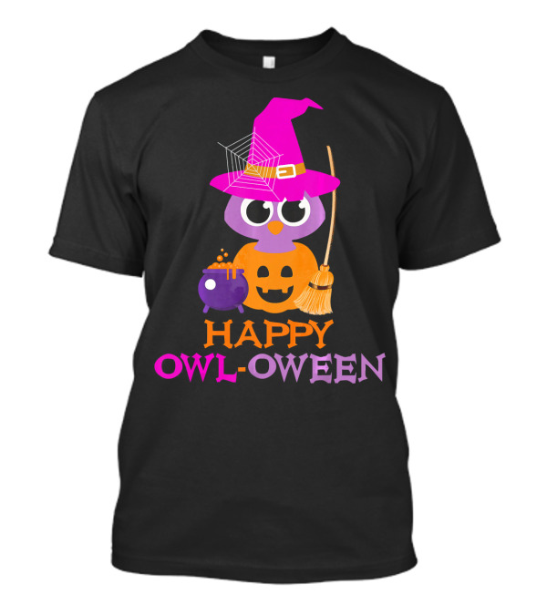 Happy Owl-Oween Halloween Owl Pumpkin Witch Trick T-Shirt