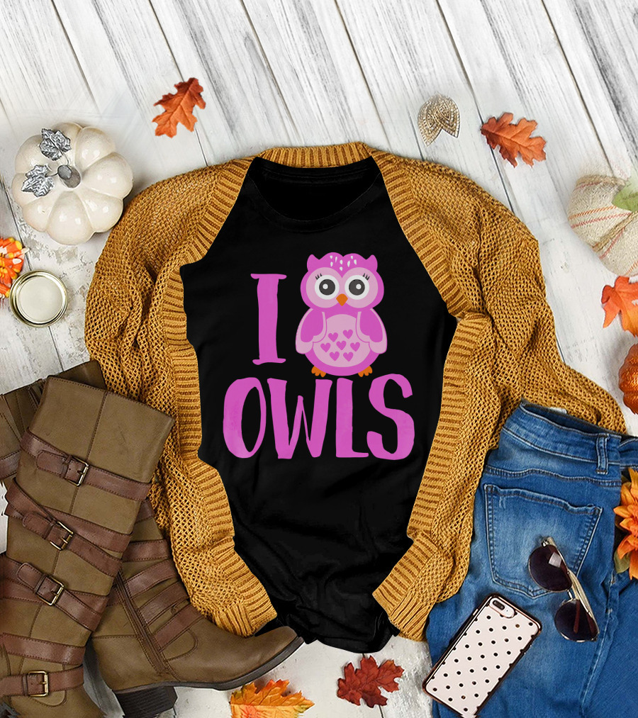 I Love Owls Pink Owl Hearts T-Shirt