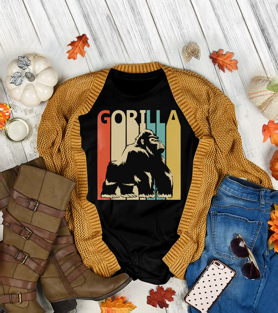 Gorilla Retro Vintage Colorful Striped T-Shirt