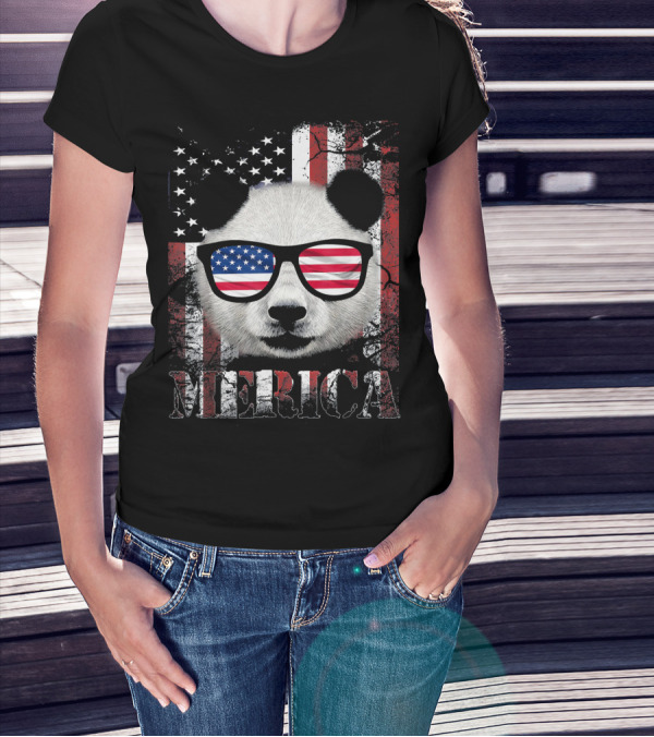 MERICA USA 4th Of July America Panda Flag T-Shirt