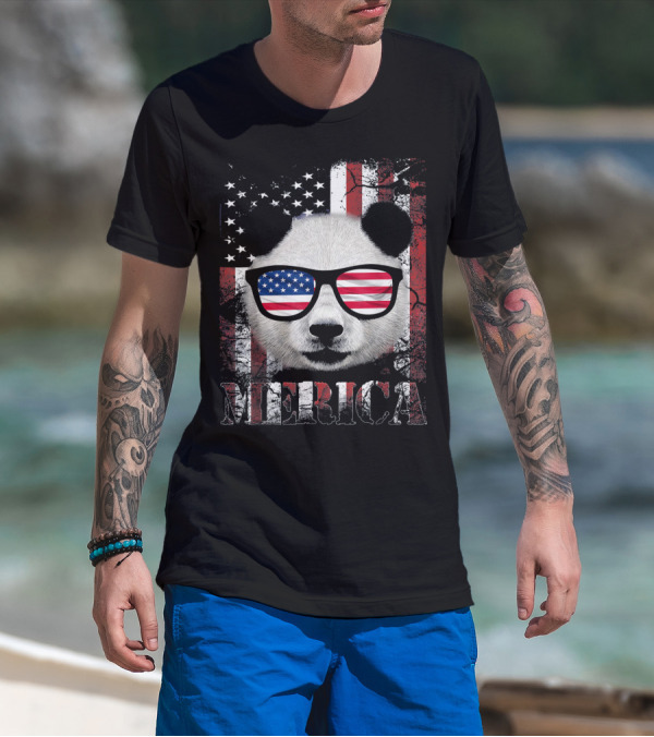 MERICA USA 4th Of July America Panda Flag T-Shirt