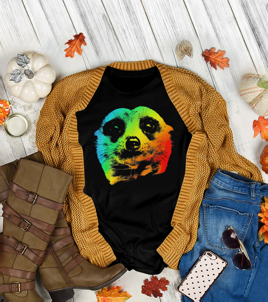MEERKAT Vibrant Colorful Rainbow Head T-Shirt