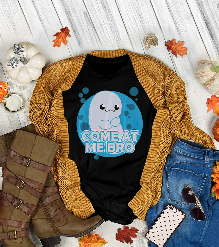 Kawaii Manatee Come at Me Bro Novelty Circular Blue Background T-Shirt