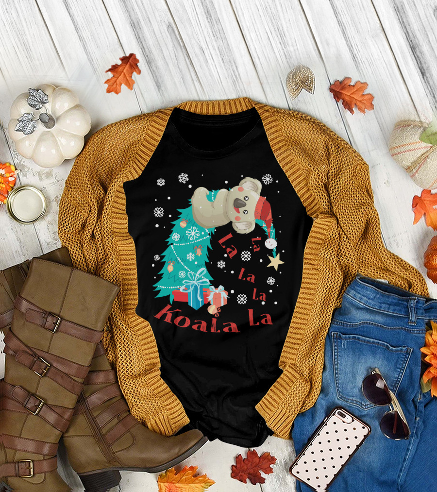 Koala La La La Christmas Tree with Snowflakes and Gifts T-Shirt