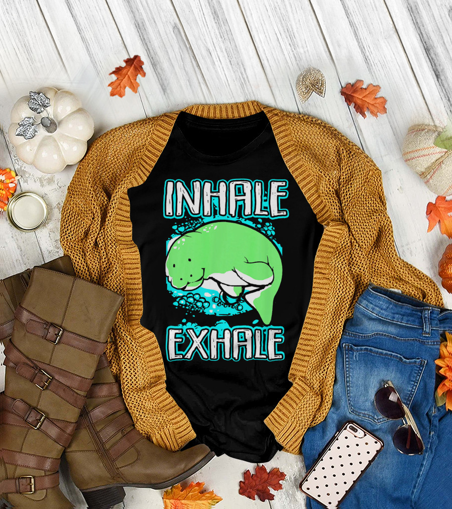 Inhale Exhale Manatee Yoga Aerob Breathe Plush Serenity T-Shirt
