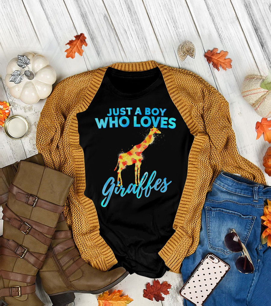 Just A Boy Who Loves Giraffes Watercolor T-Shirt