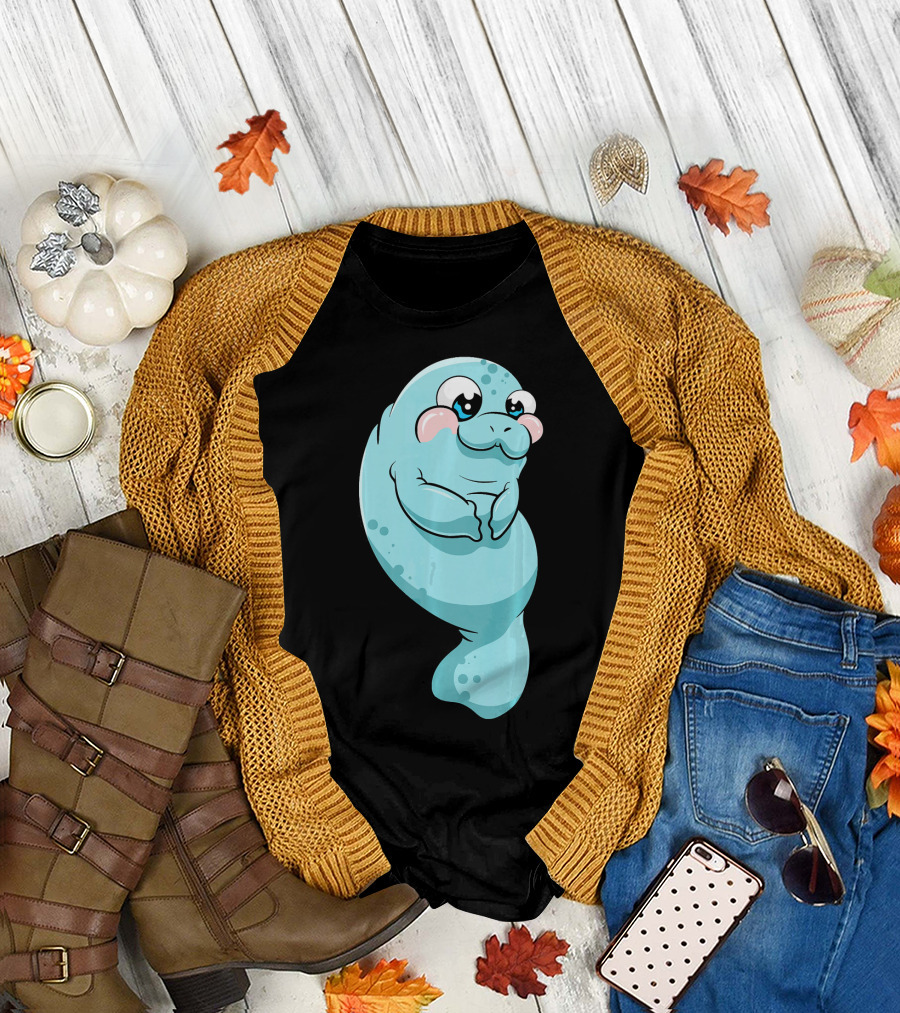 Kawaii Cute Manatee Marine Mammal Character T-Shirt