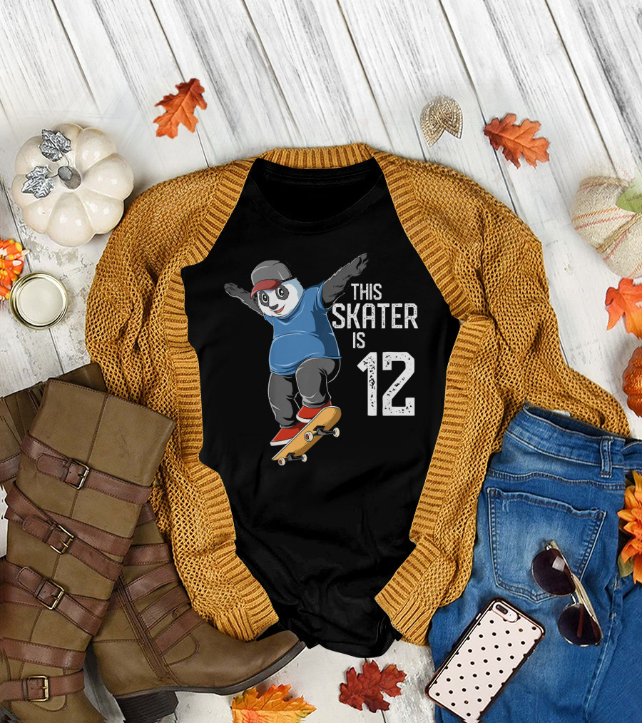 Kids Panda Skater This Skater Is 12 Skateboarding Adventure T-Shirt