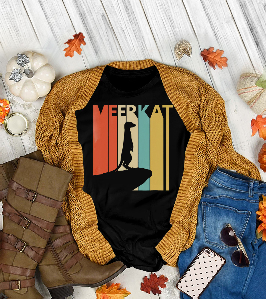 Meerkat Vintage Retro Silhouette Stripes T-Shirt