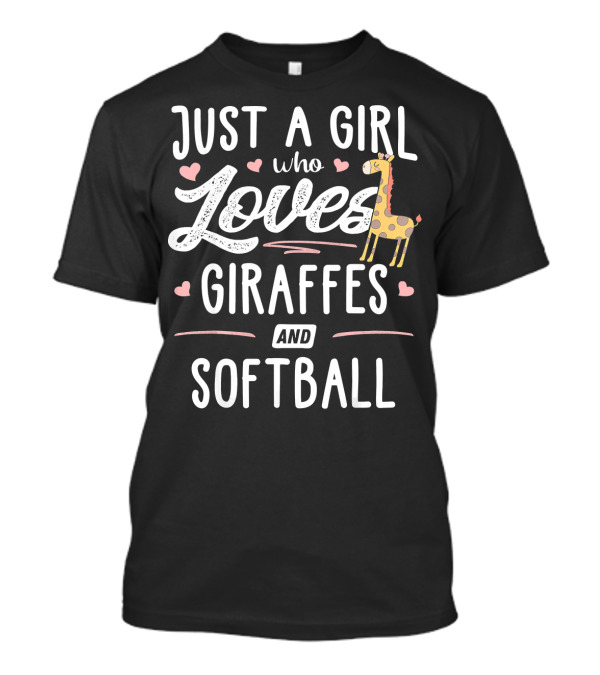 Just A Girl Who Loves Giraffes And Softball With Cute Hearts Iconic T-Shirt