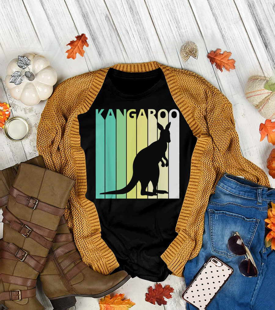 Kangaroo Silhouette Against Multicolor Stripes Animal Lover T-Shirt