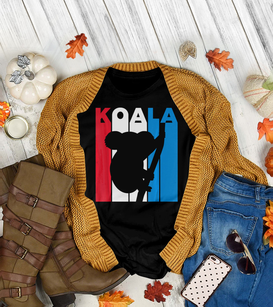 Koala Silhouette Against Red White Blue Stripes for Australia Lovers T-Shirt