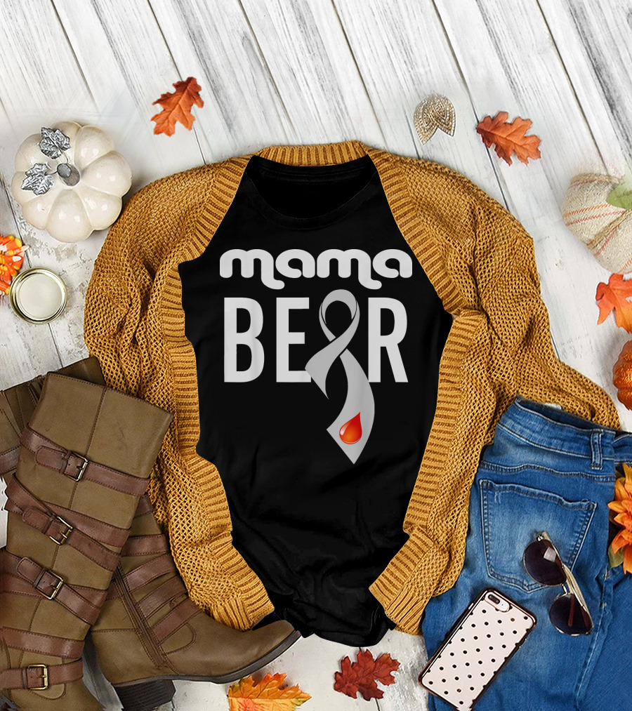 Mama Bear Diabetes Awareness Ribbon with Red Drop T-Shirt
