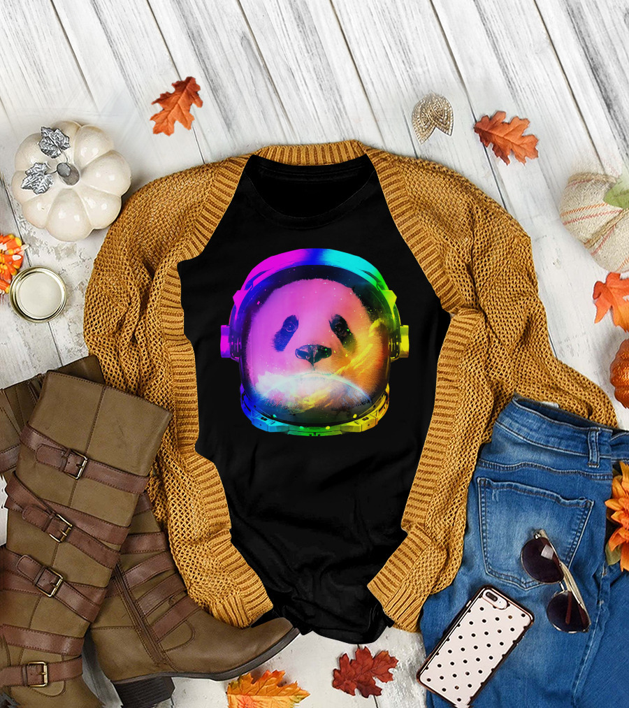 Panda Astronaut Rainbow Cool Space Galaxy T-Shirt