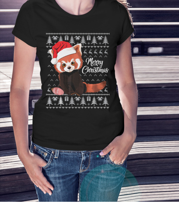 Merry Christmas Red Panda Santa Hat Ugly Sweater Gift T-Shirt