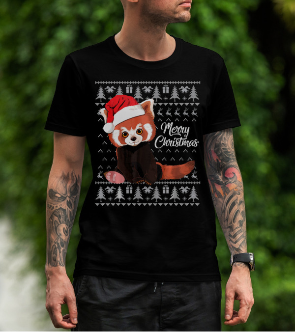 Merry Christmas Red Panda Santa Hat Ugly Sweater Gift T-Shirt