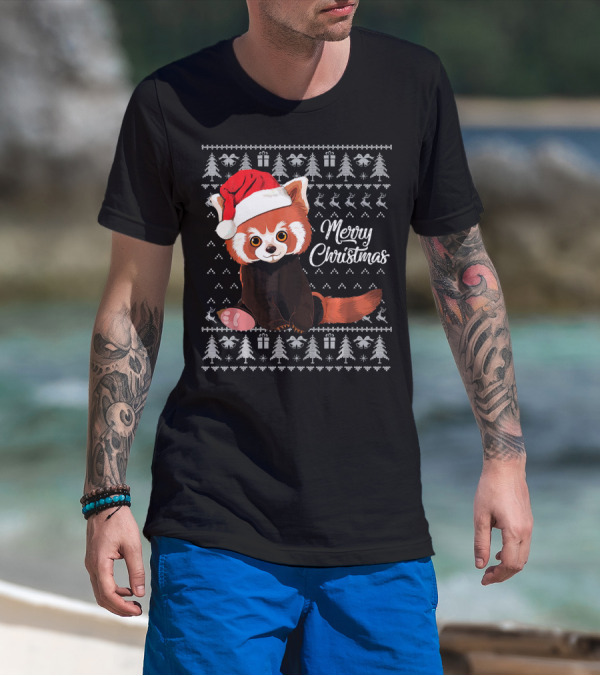Merry Christmas Red Panda Santa Hat Ugly Sweater Gift T-Shirt