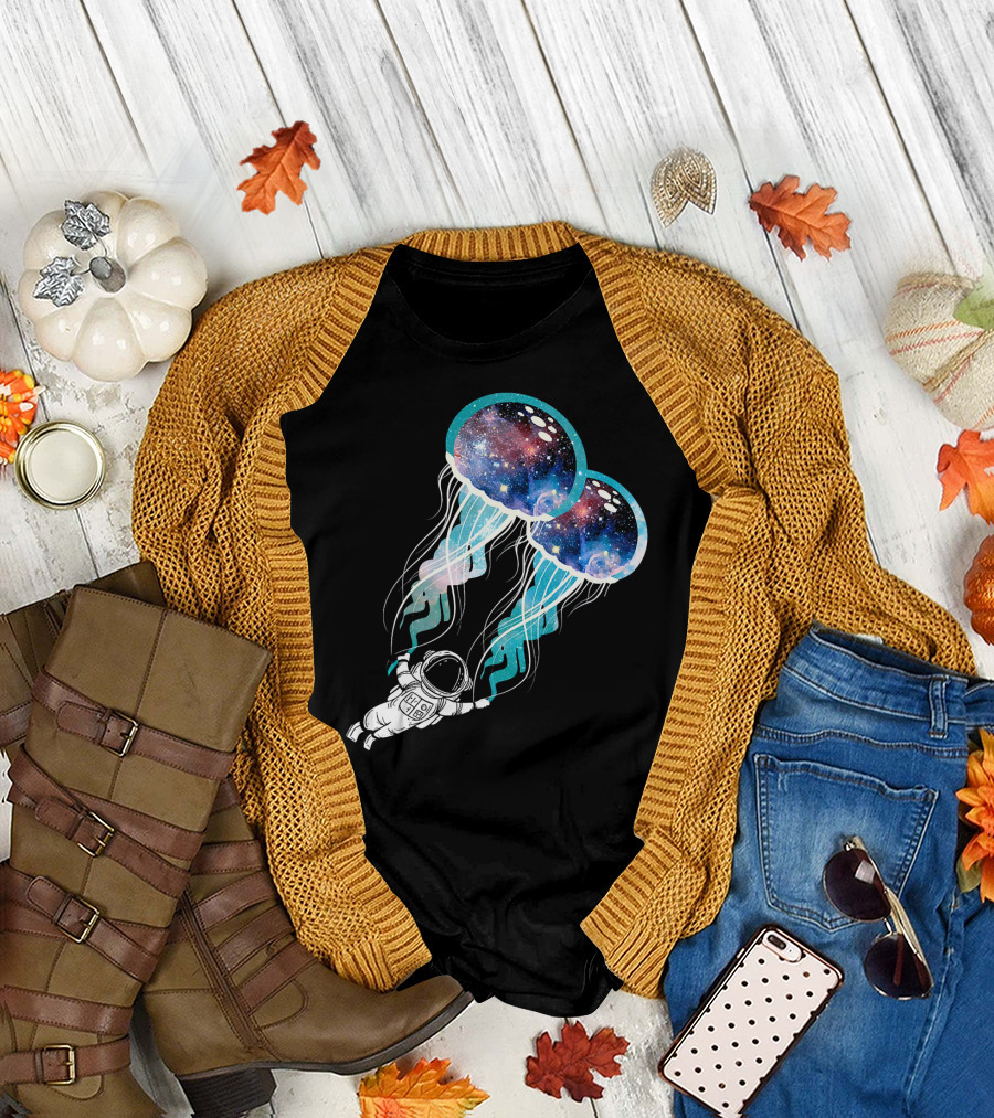 Galaxy-Filled Jellyfish and Outer Space Astronaut Adventure T-Shirt