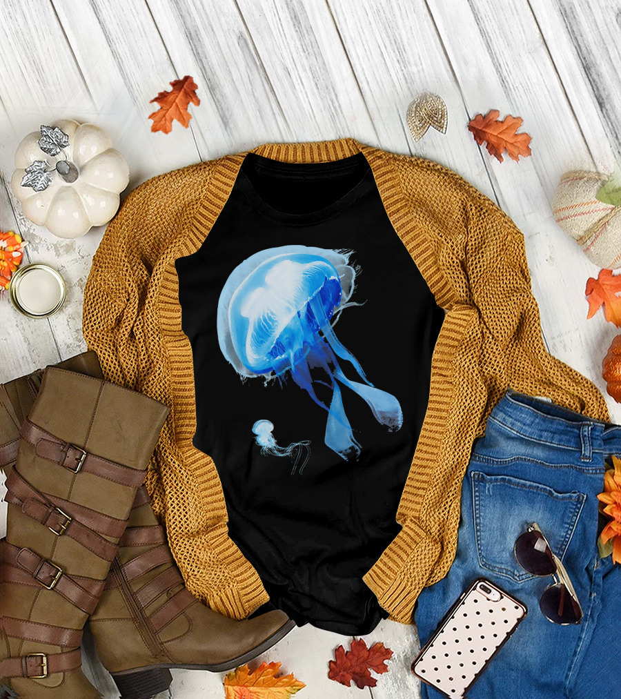 Ocean Blue Jellyfish Elegance in Motion T-Shirt