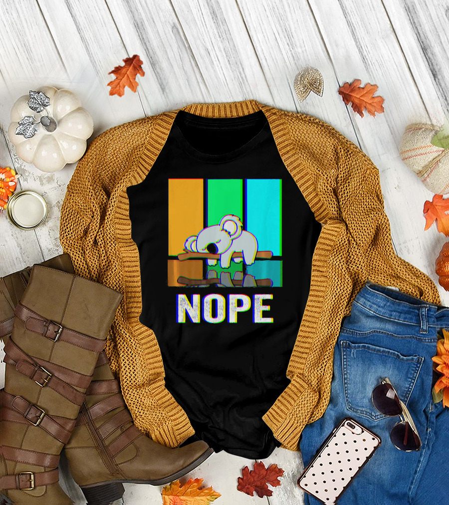 Nope Koala Sleeping on Branch with Colorful Stripes T-Shirt
