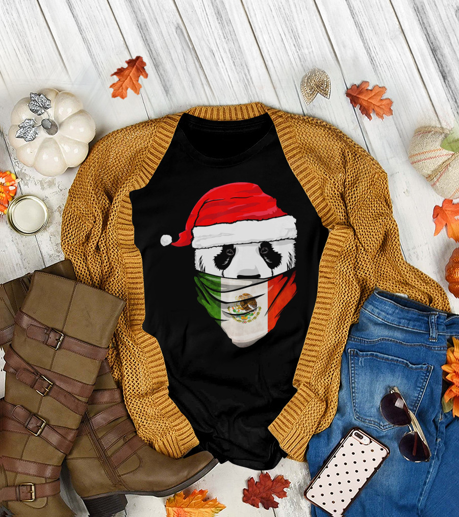 Panda Santa Hat Mexico Flag Bandanna T-Shirt