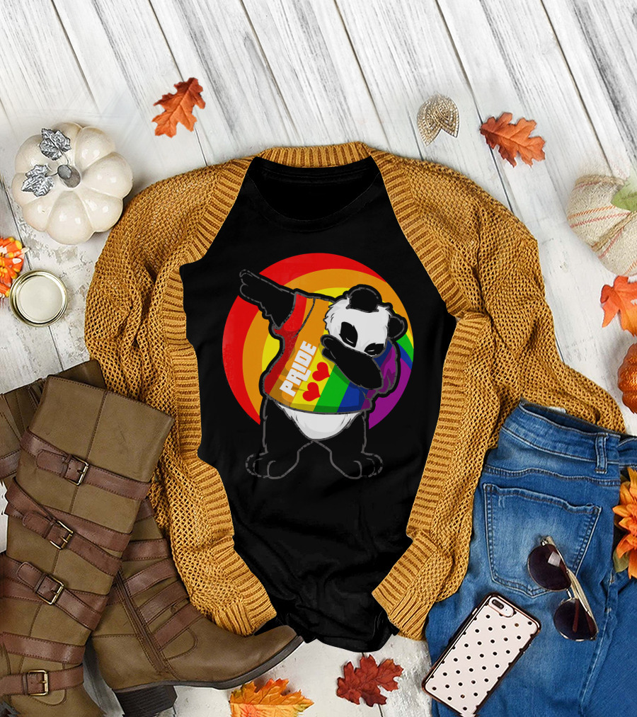 Panda Pride Dabbing Rainbow with Hearts T-Shirt