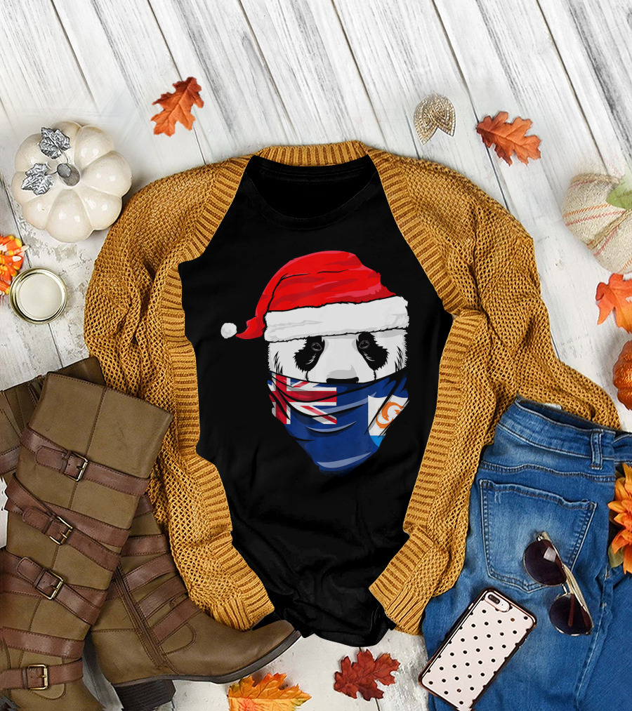 Panda with Santa Hat and Anguilla Flag Face Mask T-Shirt