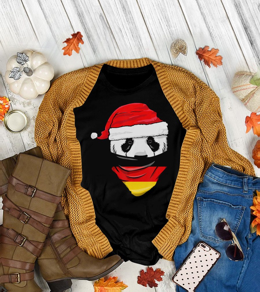 Panda Wearing Santa Hat with Germany Flag Bandana T-Shirt