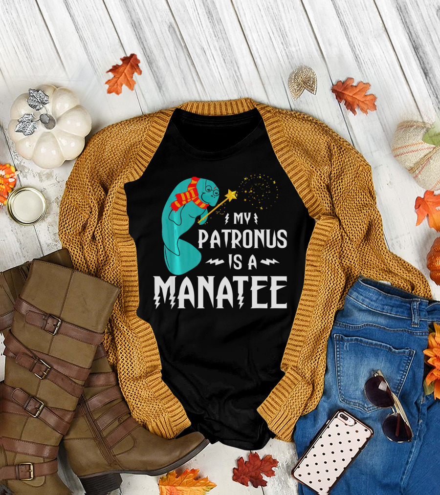 My Patronus Is a Manatee Wizarding Creature with Scarf and Wand T-Shirt