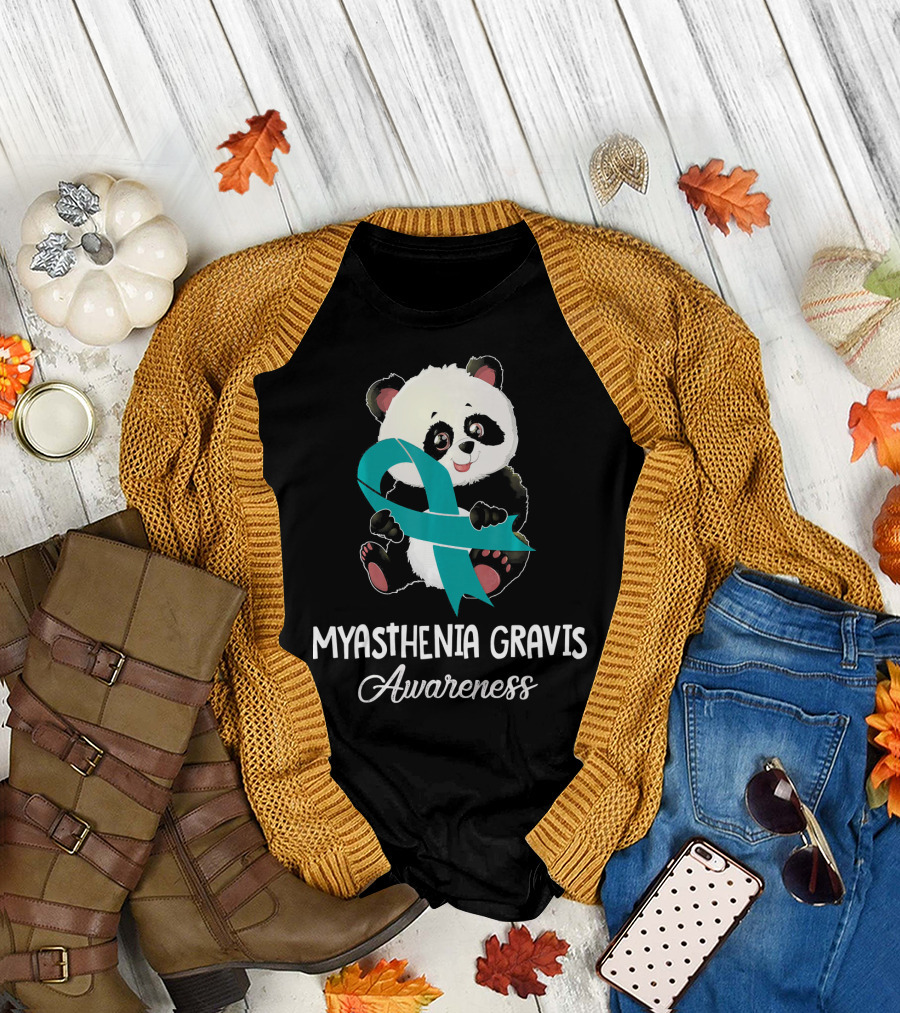 Myasthenia Gravis Awareness Teal Ribbon Panda T-Shirt