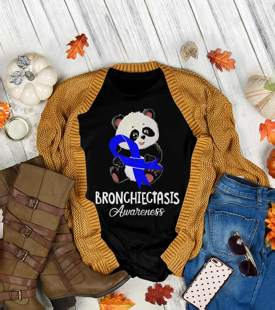 Panda Bronchiectasis Awareness Blue T-Shirt