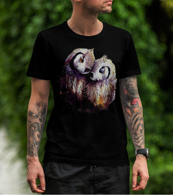 The Dreaming Dragon Owl Pair Embrace: Two Owls Hugging Harmony T-Shirt