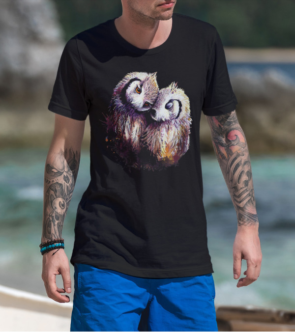 The Dreaming Dragon Owl Pair Embrace: Two Owls Hugging Harmony T-Shirt