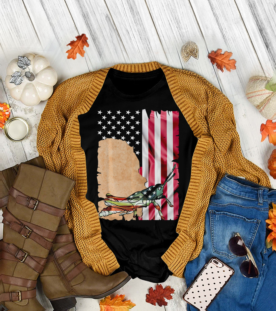 Unique Grasshopper American Flag Stars and Stripes USA T-Shirt