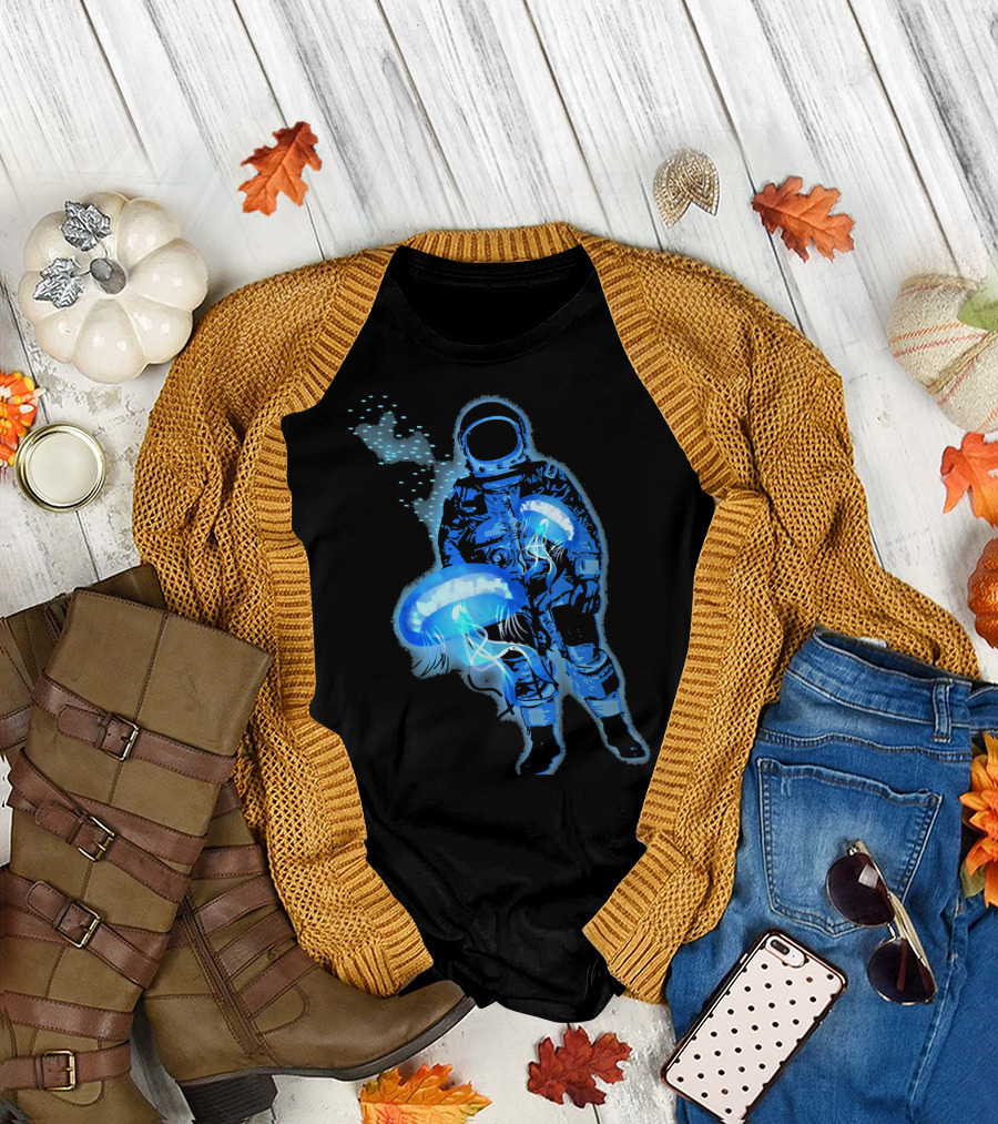 Space Jellyfish Encounters Galactic Explorer Astronaut T-Shirt