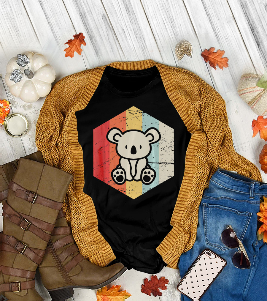 Retro Koala Vintage Stripes Hexagon T-Shirt