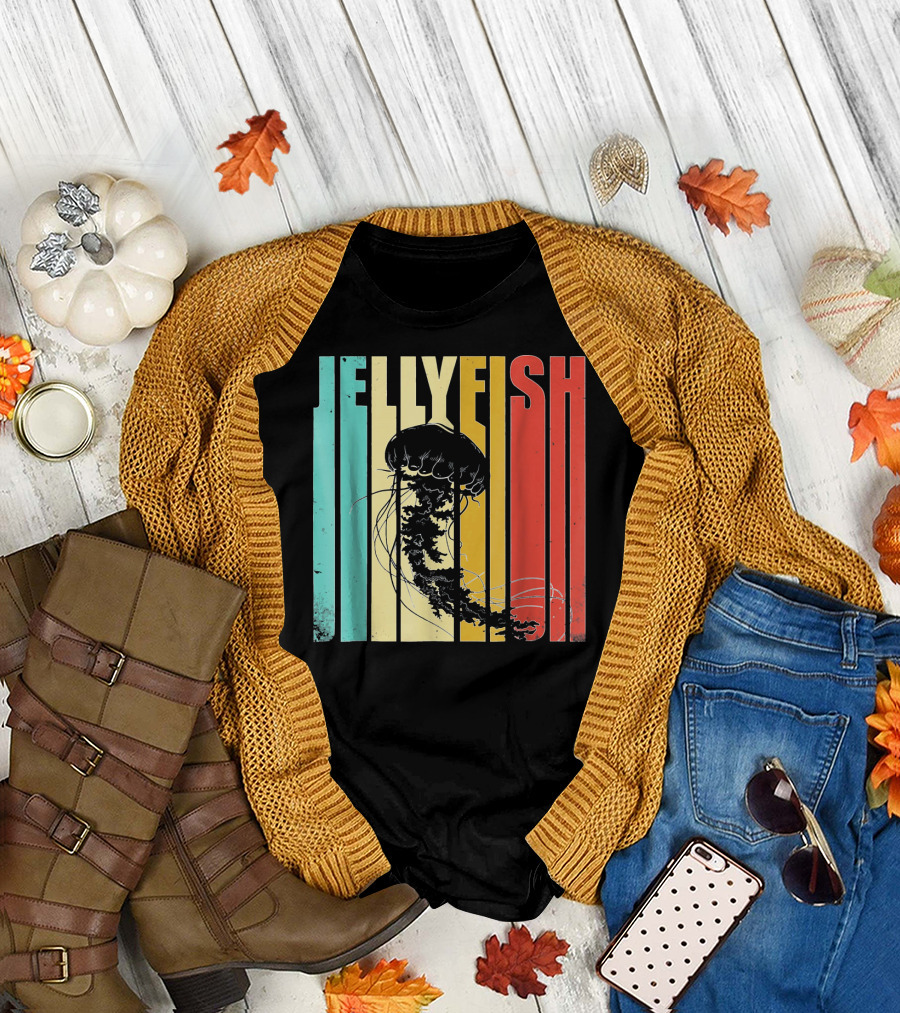 Jellyfish Vintage Retro Style Stripes T-Shirt