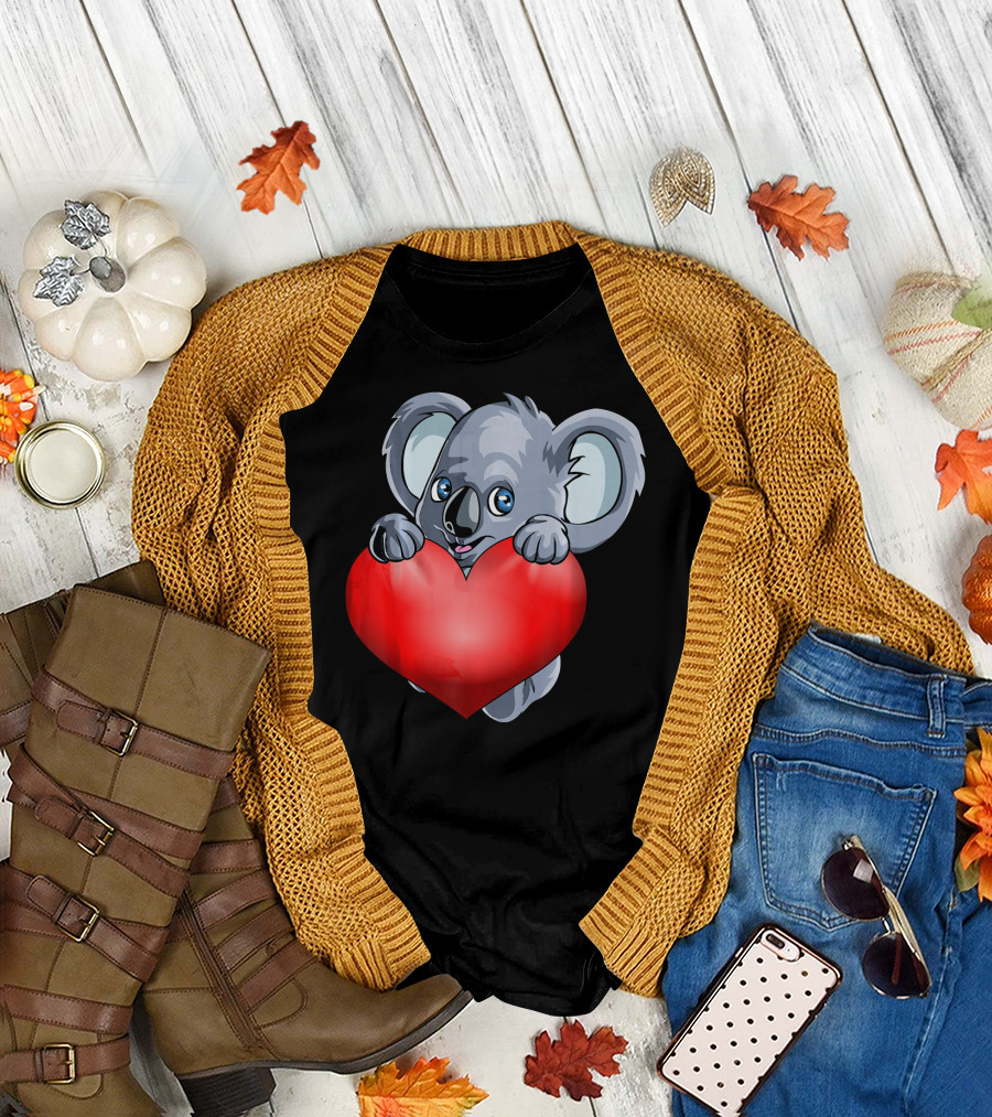 Valentines Day Cute Koala Bear with Red Heart T-Shirt